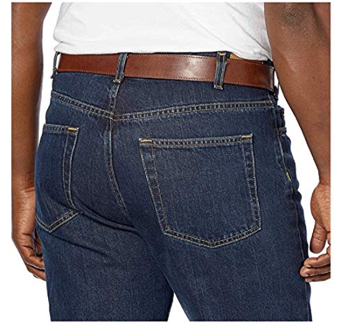 Kirkland Signature Men's 5-Pocket Jeans, Relaxed Fit, 100% Cotton, Double-Seam Stitching, Dark Blue (38x32)