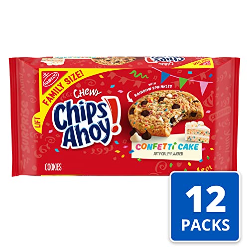 CHIPS AHOY! Chewy Confetti Cake Chocolate Chip Cookies with Rainbow Sprinkles, Birthday Cookies, Family Size, 12 - 14.38 oz Packs