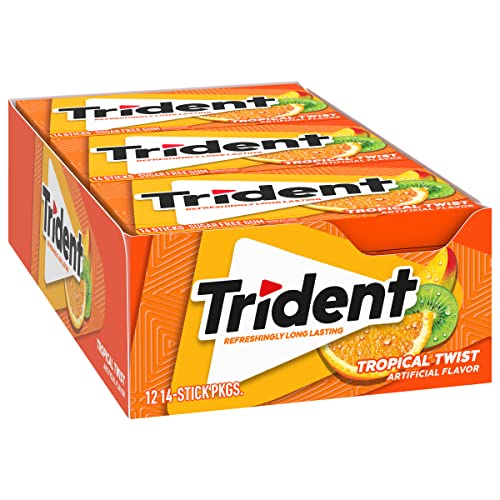 Trident Tropical Twist Sugar Free Gum (168 Total Pieces), 14 Count (Pack of 12)