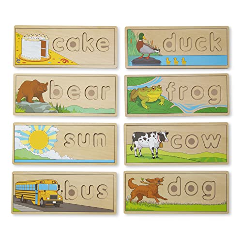Melissa and Doug See and Spell Wooden Educational Toy With 8 Double-Sided Spelling Boards and 64 Letters - Preschool Learning Activities, See and Spell Learning Toys For Kids Ages 4+