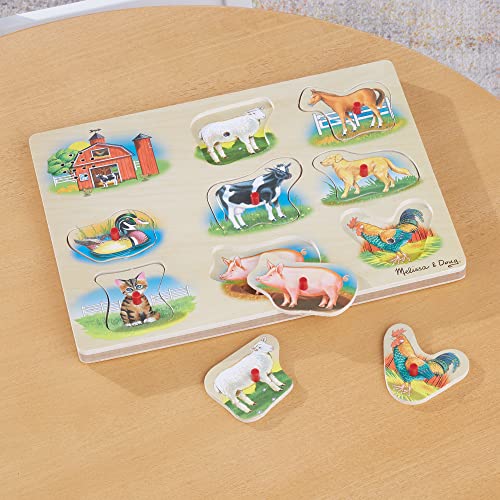 Melissa and Doug Farm Sound Puzzle - Wooden Peg Puzzle With Sound Effects (8 pcs)