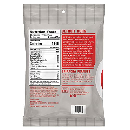 Kar's Nuts Sriracha Peanuts 3.5oz Bag (Pack of 42)
