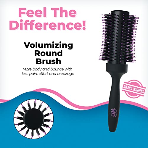 Wet Brush Volume and Body Round Brush for Fine to Medium Hair - Volumizing Salon Blow-Out with Less Pain, Effort and Breakage - Professional and Lightweight Natural Boar Bristle Detangles and Removes Knots