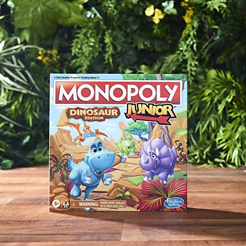 Monopoly Junior Dinosaur Edition Board Game, Kids Board Games, Fun Dinosaur Toys, Dinosaur Board Game for 2-4 players,Multicolor (Amazon Exclusive)