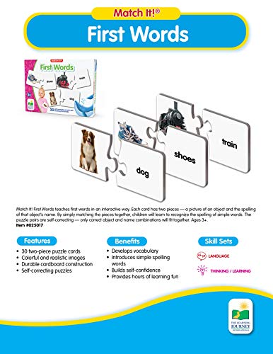 The Learning Journey: Match It! - First Words - 30 Piece Self-Correcting Words with Matching Images for Emerging Readers - Sight Words Puzzle for Kids Ages 3 and Up - Award Winning Toys