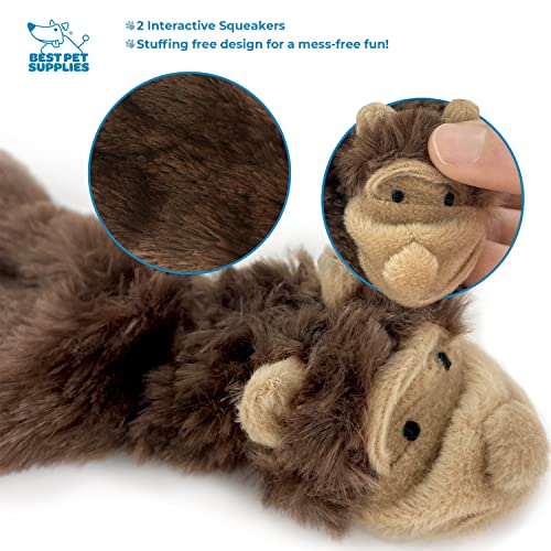 Best Pet Supplies 2-in-1 Stuffless Squeaky Dog Toys with Soft, Durable Fabric for Small, Medium, and Large Pets, No Stuffing for Indoor Play, Supports Active Biting and Play - Monkey, Small