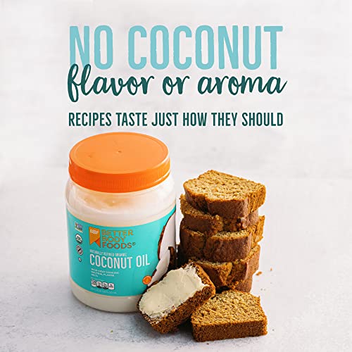 BetterBody Foods Naturally Refined Organic Coconut Oil with Neutral Flavor and Aroma, Non-GMO, Cooking Oil, 56 oz