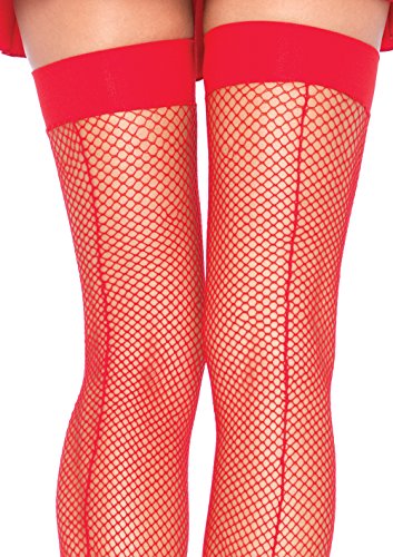 Leg Avenue womens Fishnet Thigh Highs With Backseam Hosiery, Red, One Size US