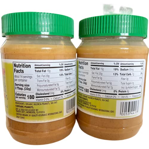 Trader Joe's Organic Peanut Butter Creamy Salted Valencia 1 lb (CASE OF 2)