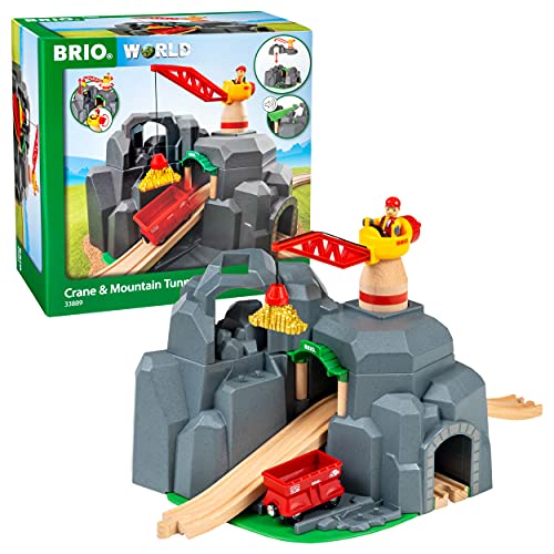 Brio World - 33889 Crane and Mountain Tunnel | 7 Piece Toy Train Accessory for Kids Ages 3 and Up,Multi
