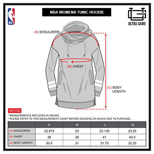 Ultra Game NBA Milwaukee Bucks Womens Tunic Hoodie Pullover Terry Sweatshirt, Team Color, Small