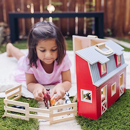 Melissa and Doug Fold and Go Wooden Barn With 7 Animal Play Figures - Farm Animals Portable Toys For Kids And Toddlers Ages 3+