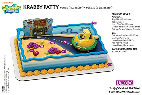 DecoSet® SpongeBob Square Pants Krabby Patty Cake Topper, 2-Piece Birthday Party Set with Rolling Car Figure for Fun After the Party, 3'H x 4.25'W