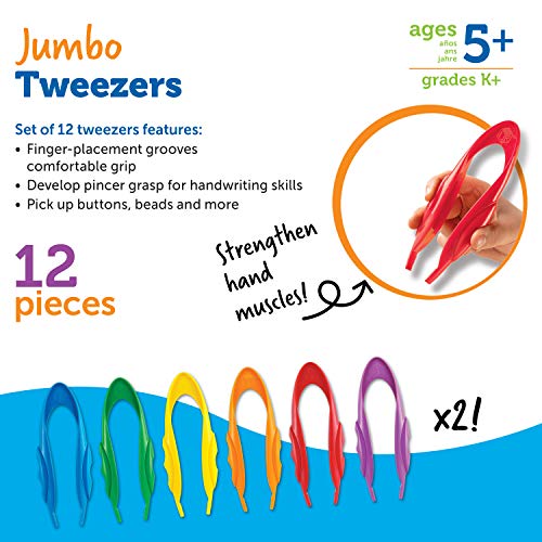 Learning Resources Jumbo Tweezers, Sorting and Counting, Preschool Science, Homeschool, Toddler Fine Motor Skill Development, Set Of 12
