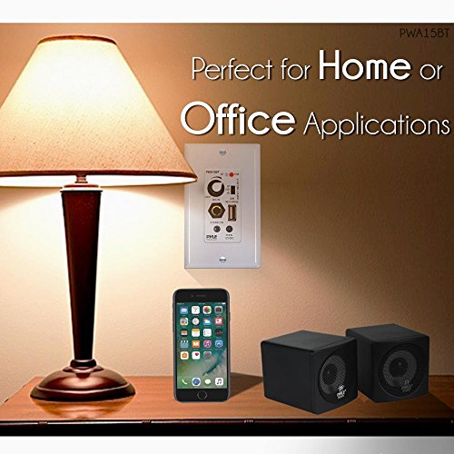 Pyle Wireless BT Receiver Wall Mount - 100W In-Wall Audio Control Receiver w/ Built-in Amplifier, USB/Microphone/Aux (3.5mm) Inputs, Speaker Terminal Block, Connect 2 Speakers, White - Pyle PWA15BT