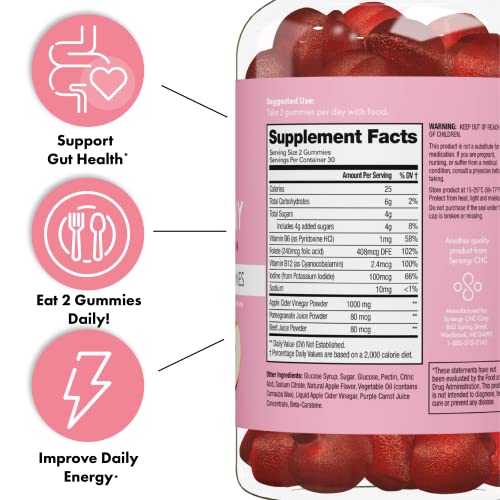 Flat Tummy Apple Cider Vinegar Gummies, 60 Count-Boost Energy, Detox, Support Gut Health and Healthy Metabolism – Vegan, Non-GMO ACV Gummies - Made with Apples, Beetroot, Vitamins B9 and B12 - Pack of 5
