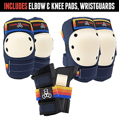 Triple Eight Saver Series Adult/Child Pad Set with Kneesavers, Elbowsavers, and Wrist Savers, for Skate, Bike, and Roller, Large, Pacific Beach