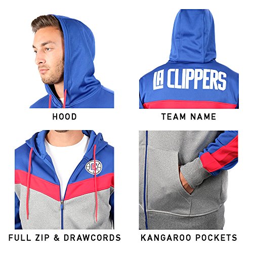 Ultra Game NBA Los Angeles Clippers Mens Soft Fleece Full Zip Jacket Hoodie, Team Color, Small