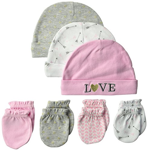 Hudson Baby Unisex Baby Cotton Cap and Scratch Mitten Set Love, 0-6 Months