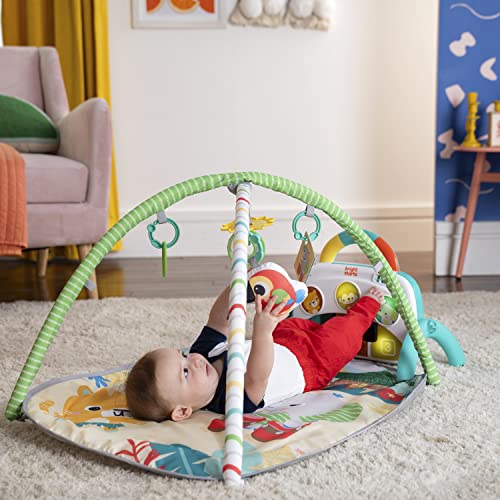 Bright Starts 4-in-1 Groovin’ Kicks Piano Gym, Tummy Time Play Mat and Activity Baby Toys, Green - Tropical Safari, Newborn to Toddler