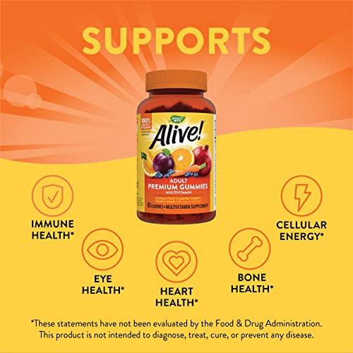 Nature’s Way Alive! Premium Adult Gummy Multivitamins, Essential Vitamins and Minerals, Supports Whole Body Wellness*, Vegetarian, Grape and Cherry Flavored, 90 Gummies