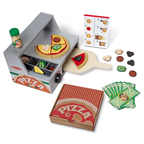 Melissa and Doug Top and Bake Wooden Pizza Counter Play Set (41 Pcs) - Pizza Toy Wooden Play Food Set, Pretend Pizza Sets For Kids Ages 3+