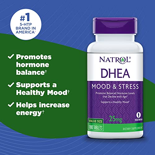 Natrol DHEA Tablets, Promotes Balanced Hormone Levels, Supports a Healthy Mood, Supports Overall Health, Helps Promote Healthy Aging, HPLC Verified, 25mg, 180 Count