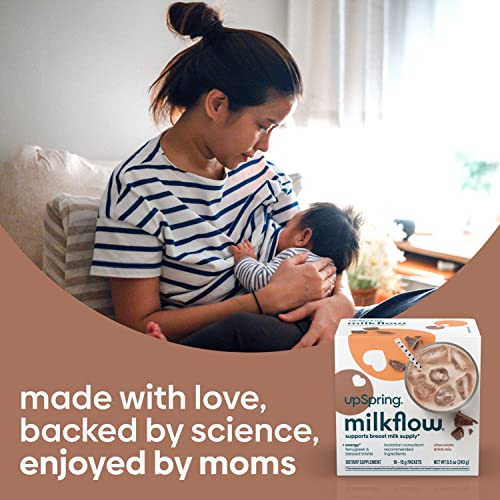 Upspring Milkflow + Energy Breastfeeding Supplement Drink Mix with Fenugreek | Chocolate Flavor | Lactation Supplement to Support Breast Milk Supply and B Vitamins* | 16 Drink Mixes