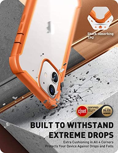 i-Blason Ares Series Designed for iPhone 12 Mini Case (2020), Dual Layer Rugged Clear Bumper Case with Built-in Screen Protector (Orange)
