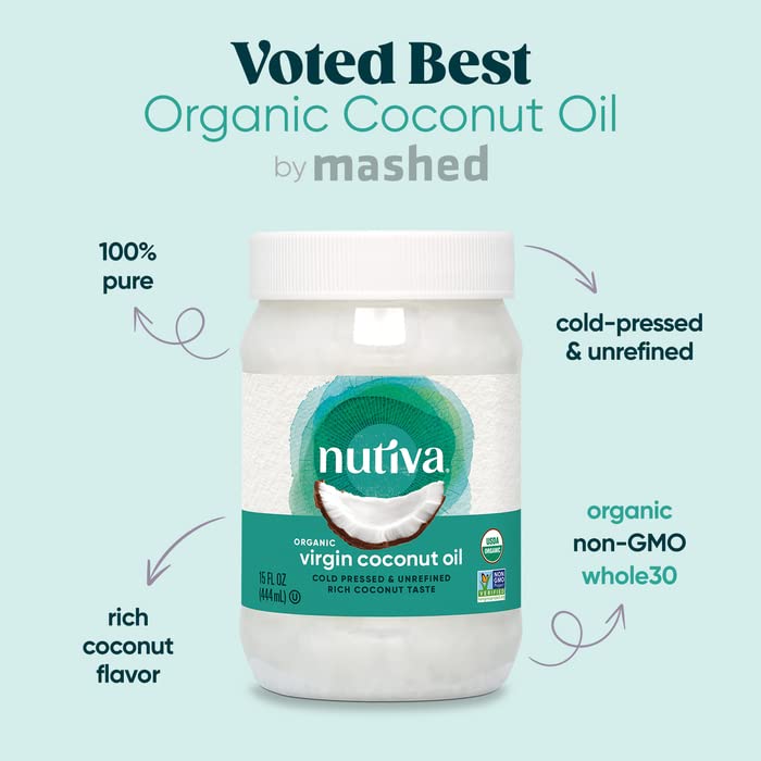 Nutiva Organic Coconut Oil 54 fl oz, Cold-Pressed, Fresh Flavor for Cooking Oil, Natural Hair Oil, Skin Oil, Massage Oil and, Non-GMO, USDA Organic, Unrefined Extra Virgin Coconut Oil (Aceite de Coco)