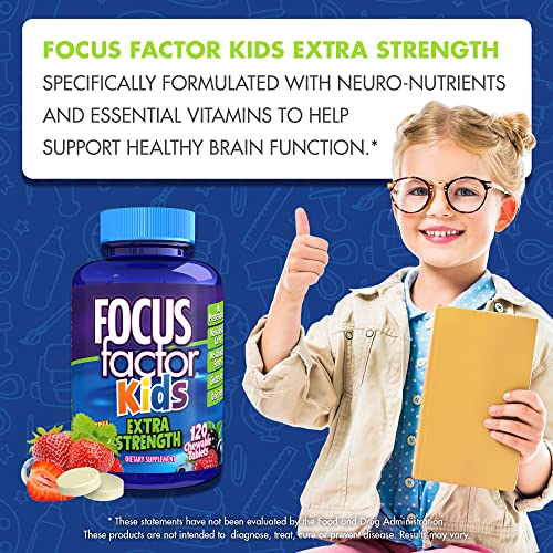 Focus Factor Kids Extra Strength Daily Chewable for Brain Health Support, 120 Count – Vitamins for Kids - Quality Formula – Gluten and Dairy Free Supplements for Children (2 Pack)