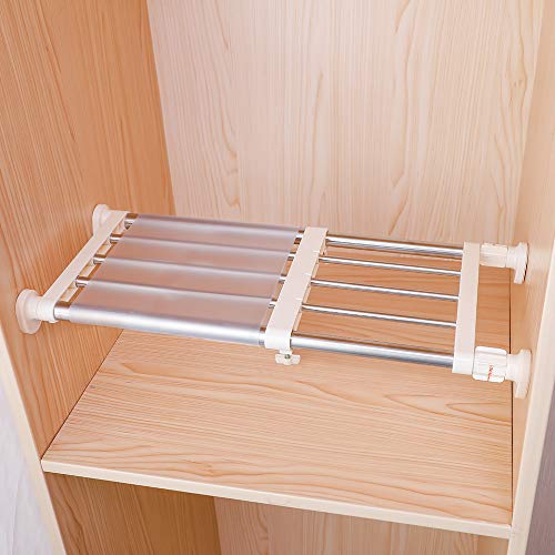 Hershii Closet Tension Shelf and Rod Expandable Metal Storage Rack Adjustable Organizer DIY Divider Separator for Cabinet Wardrobe Cupboard Kitchen Bathroom，15.74-23.62inches, 1 pcs