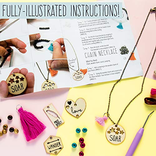 STMT DIY Wooden Charm and Tassel Jewelry Kit, Design and Create 10+ Accessories, Great Tween and Teen Bead Kit, Perfect for Sleepovers and Girl's Night, Custom Trendy Jewelry for Kids 8+