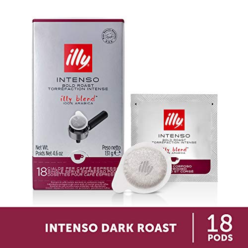Illy Intenso E.S.E. Pods , Bold Roast, Robust Finish with Warm Notes of Cocoa and Dried Fruit, 100% Arabica Coffee, All-Natural, No Preservatives, 18 Count (Pack of 1)