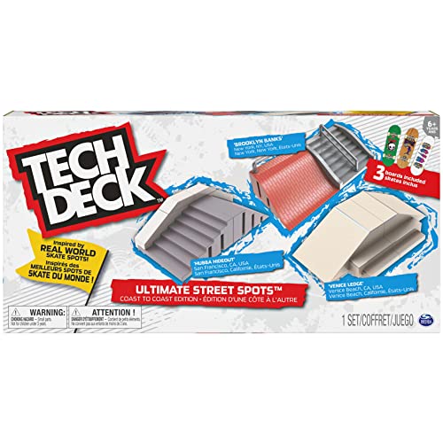 TECH DECK, Ultimate Street Spots Pack with 3 Fully Assembled Exclusive Boards Toys, Coast to Coast Edition