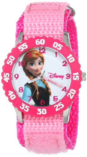 Disney Kids' W000968 Frozen Anna Time Teacher Stainless Steel Watch with Pink Nylon Strap