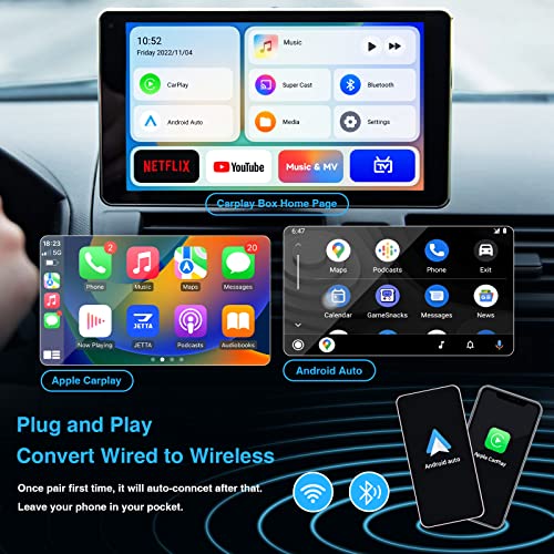 KAMING Wireless Carplay Adapter with Netflix and YouTube - 2023 HDMI Dongle The Magicc Box Carplay for Phone to Miracast and Stream Media to Your Car and TV, Apple Carplay Wireless Adapter and Android Auto