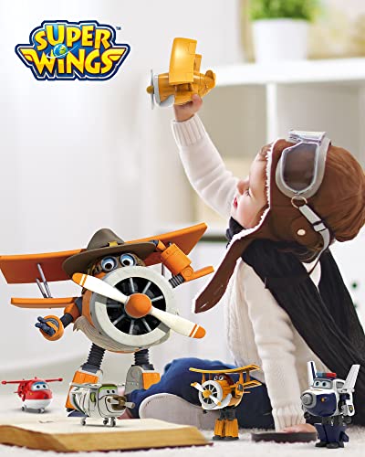 Super Wings 5' Transforming Grand Albert Airplane Toys, Vehicle Action Figure, Plane to Robot, Fun Toys for 3+ Year Old Boys and Girls, Preschool Kids Birthday Gift Orange