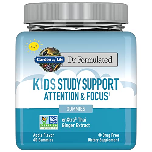 Garden of Life Attention and Focus Kids Gummies Study Support Supplement for Brain, Memory - Apple Chewable Vitamins for Children and Teens on Task in School, Dr Formulated Vegan, Drug Free - 30 Servings