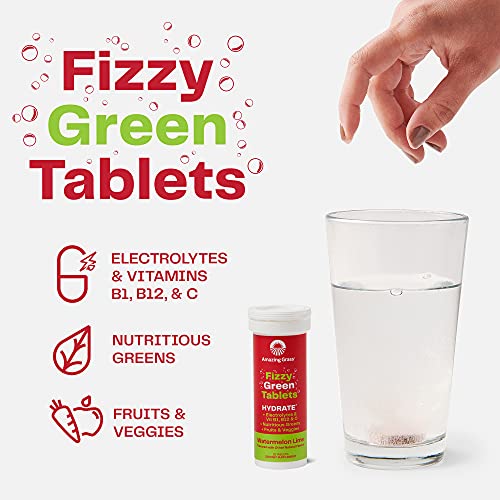 Amazing Grass Electrolyte Tablets Fizzy Greens Water Flavoring Tablet with Vitamins Hydrate Watermelon Lime 60 Count
