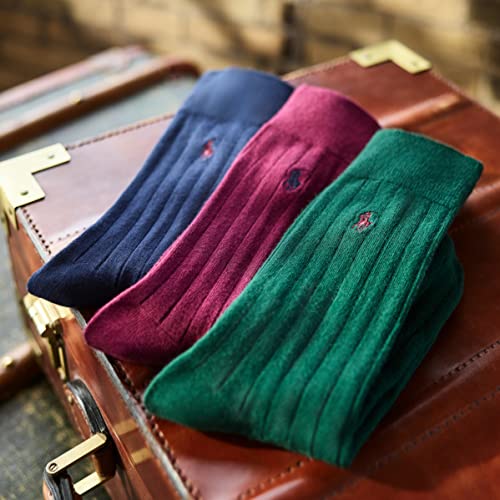 POLO RALPH LAUREN Men's Assorted Pattern Dress Crew Socks 4 Pair Pack - Soft and Lightweight Cotton Comfort, Gray, 6-12.5