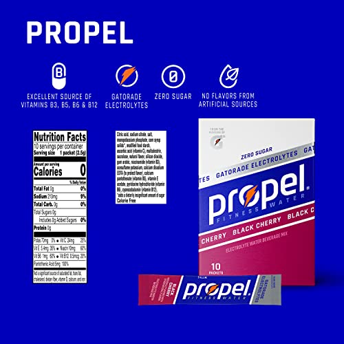 Propel Powder Packets, Black Cherry With Electrolytes, Vitamins and No Sugar (Packaging May Vary), 120 Count