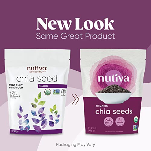 Nutiva Organic Premium Raw Black Chia Seeds, 12 Oz, USDA Organic, Non-GMO, Whole 30 Approved, Vegan, Gluten-Free and Keto, Nutrient-Dense Seeds with 3g Protein and 5g Fiber for Salads, Yogurt and Smoothies
