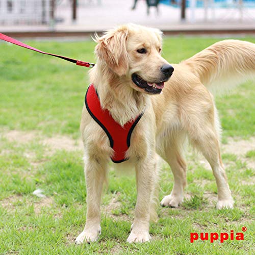 Puppia Soft Dog Harness No Choke Over-The-Head Triple Layered Breathable Mesh Adjustable Chest Belt and Quick-Release Buckle, Red, X-Large