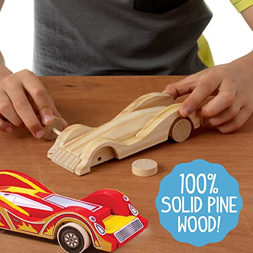 Made By Me Build and Paint Your Own Wooden Cars - DIY Wood Craft Kit, Easy To Assemble and Paint 3 Race Cars – Arts and Crafts Kit for Kids Ages 6 And Up, Multicolor