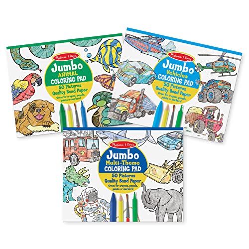 Melissa and Doug Jumbo 50-Page Kids' Coloring Pads Set - Animals, Vehicles, and More