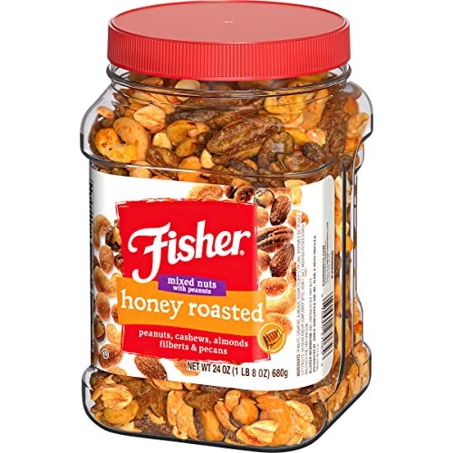 Fisher Snack Honey Roasted Mixed Nuts with Peanuts, 24 Ounces, Peanuts, Cashews, Almonds, Filberts, Pecans