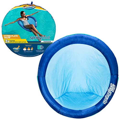 SwimWays Spring Float Papasan Pool Lounger with Hyper-Flate Valve, Inflatable Pool Float, Blue