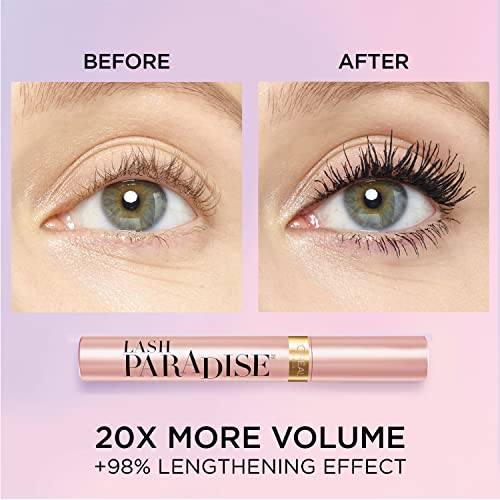 L'Oreal Paris Makeup Lash Paradise Mascara, Voluptuous Volume, Intense Length, Feathery Soft Full Lashes, No Flaking, No Smudging, No Clumping, Black, 0.25 Fl Oz (Pack of 1) Packaging May Vary