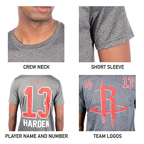 NBA James Harden Houston Rockets Men's T-Shirt Short Sleeve Tee Shirt, Large, Charcoal